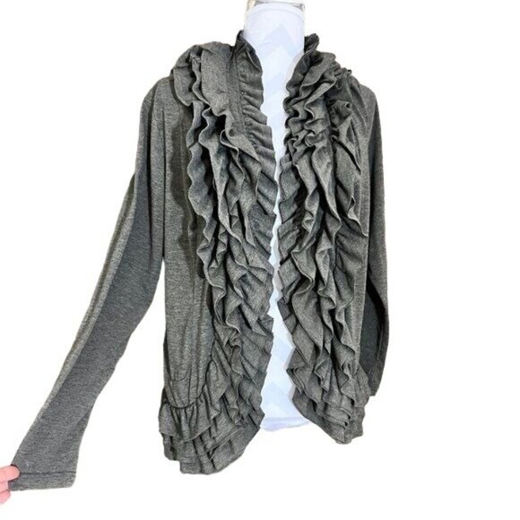 Cato Sweaters - CATO - Women's Gray Ruffled Open-Front Cardigan ...